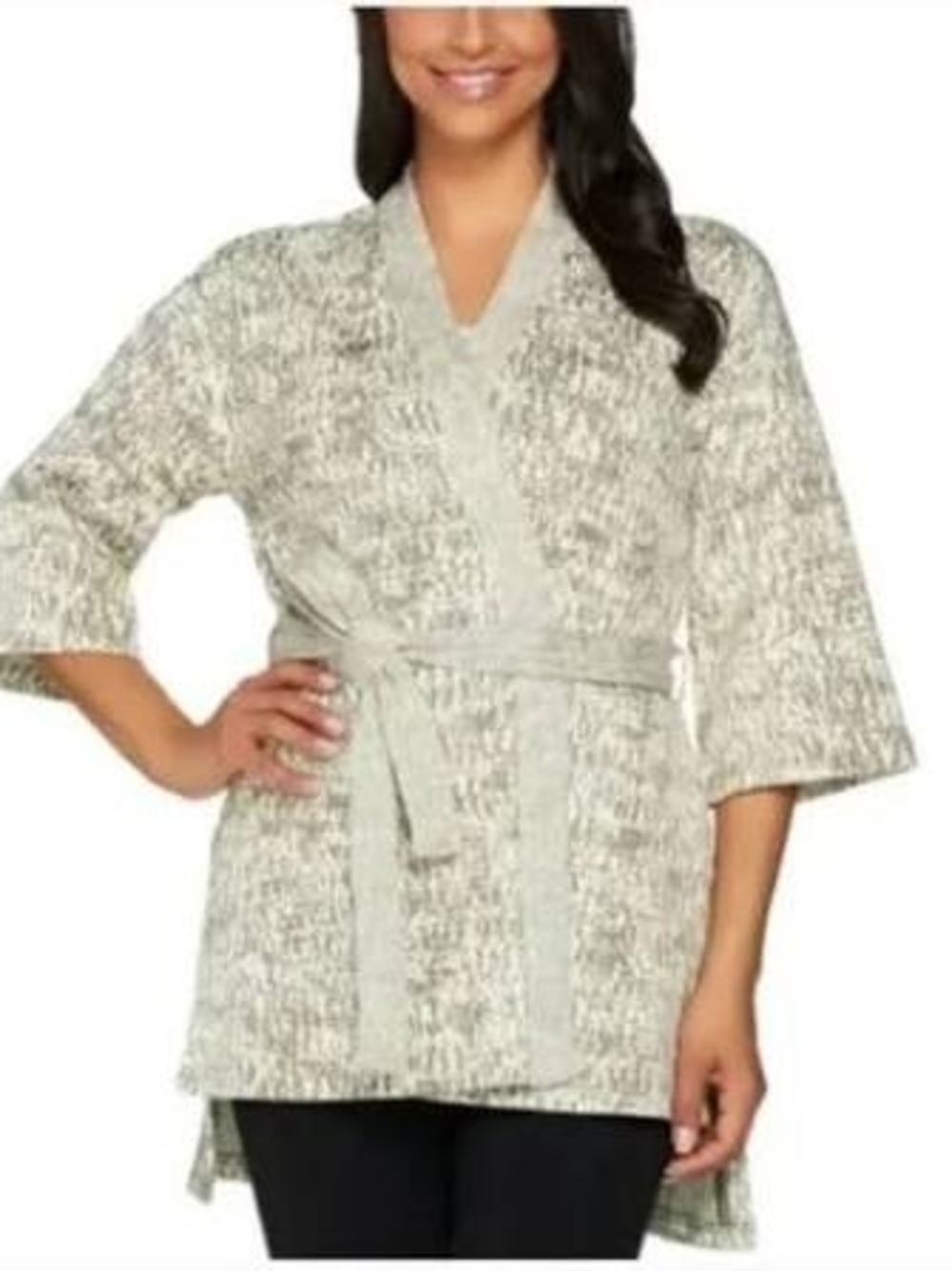 NWOT H By Halston Wrap Front Tan/cream Knit Belted Kimono Cardigan Sweater 2x